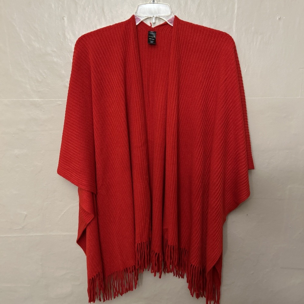 Mixit Large Red Soft Over Shoulder Fringe Long Sweater Throw Cape‎